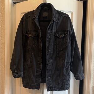 American Eagle ladies oversized boyfriend black denim jacket size SMALL